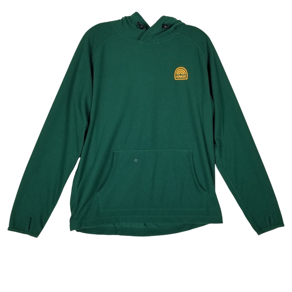 Howler Bros Waffle Hoodie Men Medium Green Grid Fleece Thumbhole Pullover